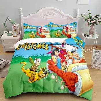 3D Anime The Flintstone Duvet Cover Set King Queen Double Full Twin Single Size Bed Linen Bedroom Duvet cover Sets Home Textiles EU Single 135x200cm