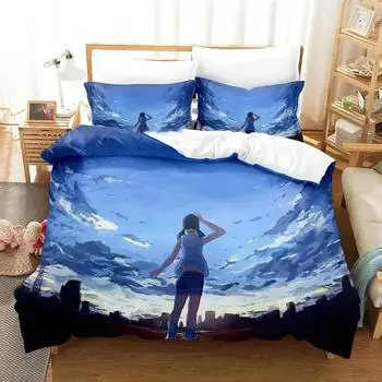 3d Anime Weathering with You Bedding Set Duvet Cover Bed Set Quilt Cover Pillowcase Comforter king Queen Size Boys Adult Bedding 70x133cm 2pcs