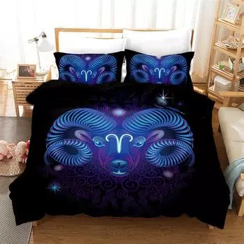 3D Aries Duvet Cover Set Twelve Constellations Bedding Set For Teens Kids Dorm Decor Microfiber Exotic Abstract Art Quilt Cover EU single(135x200cm)