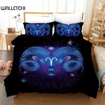 3D Aries Duvet Cover Set Twelve Constellations Bedding Set For Teens Kids Dorm Decor Microfiber Exotic Abstract Art Quilt Cover EU Single 135x200cm