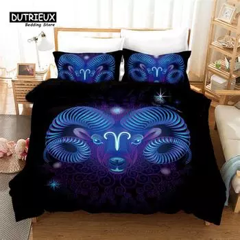 3D Aries Duvet Cover Set Twelve Constellations Bedding Set For Teens Kids Dorm Decor Microfiber Exotic Abstract Art Quilt Cover EU single(135x200cm)