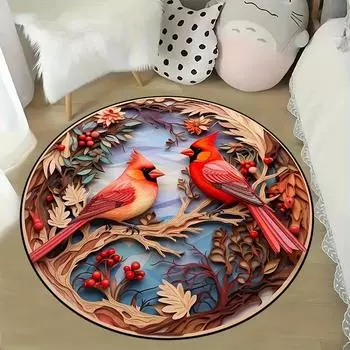 3D Art Birds Cardinal круглый ковер для дома, гостиной, спальни, ванной комнаты, кухни, дверной коврик, нескользящий ковер, который можно стирать в машине 60X60cm