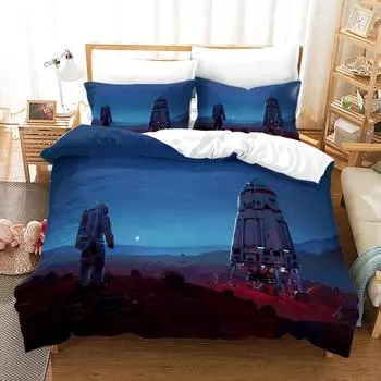 3D Astronaut Duvet Cover Set Galaxy Star Комплект постельного белья Полиэстеровый плед Cover Girl Детская спальня Decor King Size с наволочкой 70x133cm 2pcs
