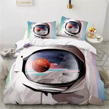 3D Astronaut King Queen Duvet Cover Cartoon Galaxy Universe Bedding Set for Boys Girls Outer Space Soft 2/3pcs Quilt Cover EU single(135x200cm)