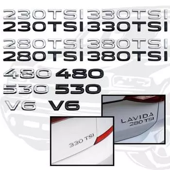 3D автомобильный значок, наклейка 480 530 V6, эмблема, хвост, логотип, ABS, серебристый/черный стикер для Tiguan CC Touareg Magotan Passat 280 330 380TSI V6 чёрный