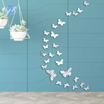 3D бабочка кристалл зеркало настенная наклейка акриловая зеркальная наклейка спальня гостиная украшение наклейка 25 шт