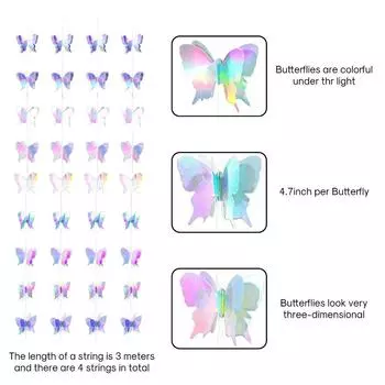 3D Бабочка Украшения Бабочки Подвесные Гирлянды Фиолетовые Бабочки Украшения Для Вечеринки Лазерная Бумага Бабочка Декор Вечеринка