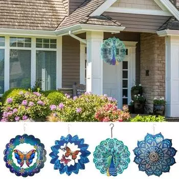 3D бабочка ветер Spinner украшение с крючком Крытый открытый сад двор крыльцо из нержавеющей стали красочный павлин цветок перезвон ветра подвесной орнамент C