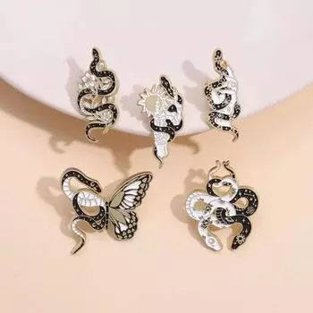 3D Бабочка Змея Эмаль Булавки Готические Животные Змея На Лацкане Булавка Девушки Style 4