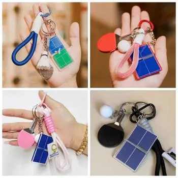 3D Badminton Sports Badminton Keychain Bag Hanging Table Tennis Keyring Sport Fans ping pong black