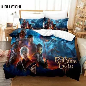 3D Baldurs Gate 3 Game Комплект постельного белья, пододеяльник, одеяло, комплект постельного белья, наволочка, размер King Queen Twin для мальчиков и девочек взрослых 135x200cm 2pcs