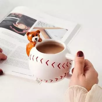 3D Bear Ceramic Cup, Creative Cartoon Beverage Cup, Oat Milk Coffee Cup, Microwave Heating Easy To Clean Drinkware 301-400ml