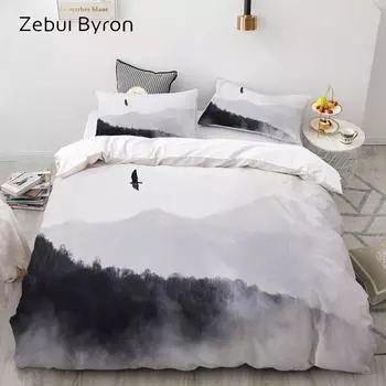 3D Bedding Set Custom/King/Europe/USA Queen,3PCS Duvet Cover Set,Quilt/Blanket Cover Set,Ink painting Bedclothes Drop Ship 135x200cm 3pcs