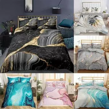3D Bedding Set Duvet Cover Pillowcase Nordic Marble Pattern White Pink Bedclothes Single King No Bed Sheet Bedspread 70x133cm 2pcs белый