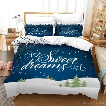 3D Bedding Set Print Duvet Cover Set with Pillowcase Merry Christmas Digital Printing Twin Full Queen King Chidren Bed Linen Set 135x200cm