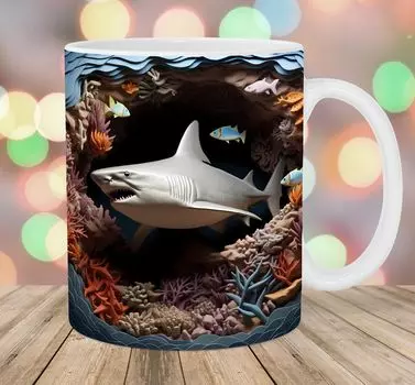 3D Белая акула Тигровая акула Мегалодон Океан Керамическая Кружка-маркер для кофе Чайная чашка Новая акула 301-400ml