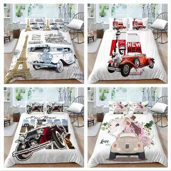 3D белое постельное белье в натуральную величину на белом фоне с рисунком автомобиля, комплект покрывала из микрофибры с молнией, моющееся мягкое украшение для дома DE 100x135cm