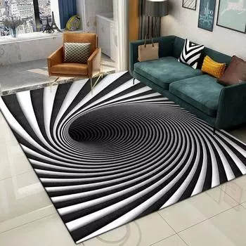 3D-бездонный ковер-иллюзия с вихревым принтом, круговая сетка, противоскользящий коврик, черно-белый круглый ковер Stereo Vision, гостиная, журнальный столик, диван, одеяло 40*60cm