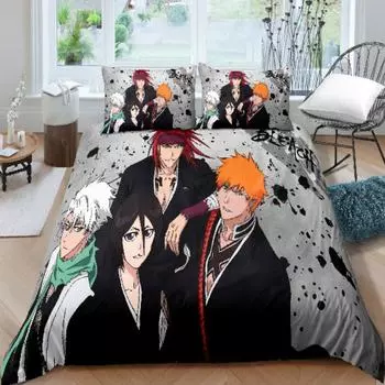 3D Bleach Kurosaki Ichigo Bedding Set Anime Duvet Covers Pillowcases Boys Comforter Bedding Sets Customized Bed Linen Bedclothes 135X200cm-2pcs
