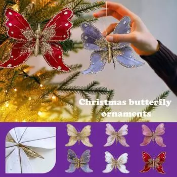 3D блестящие рождественские бабочки украшения елочные бабочки подвесные украшения бабочки One Size белый
