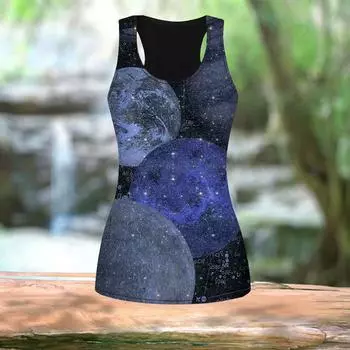 3D Blue Earth Print Женские тренировки Йога Тренажерный зал Летние спортивные рубашки с принтом Жилеты больших размеров XS синий