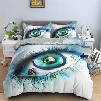 3D Blue Evil Eye Пододеяльник King Queen Size Psychedelic Magic Drawing Eyes Комплект постельного белья для детей, подростков, взрослых, полиэстеровый пододеяльник 135X200cm-2pcs