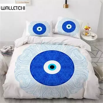 3D Blue Evil Eye Пододеяльник King Queen Size Psychedelic Magic Drawing Eyes Комплект постельного белья для детей, подростков, взрослых, полиэстеровый пододеяльник 135x200cm 2pcs