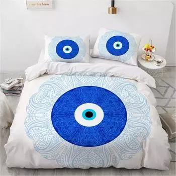 3D Blue Evil Eye Пододеяльник King Queen Size Psychedelic Magic Drawing Eyes Комплект постельного белья для детей, подростков, взрослых, полиэстеровый пододеяльник 70x133cm 2pcs