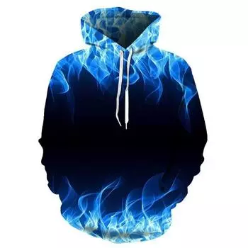 3D Blue Flame Collection Printed Pullover Sweatshirt Men s Hooded Sweatshirt S