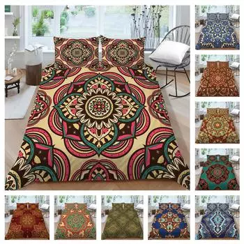 3D богемное постельное белье с принтом, односпальная двуспальная кровать, полноразмерная наволочка с тропическим узором и пододеяльник, удобное украшение для дома UK Single 135x200cm
