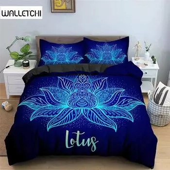 3D Bohemian Lotus Bedding Set,Duvet Cover Comforter Bed Set Quilt Cover Pillowcase,King Queen Twin Size Boys Girls Adults 135x200cm 2pcs