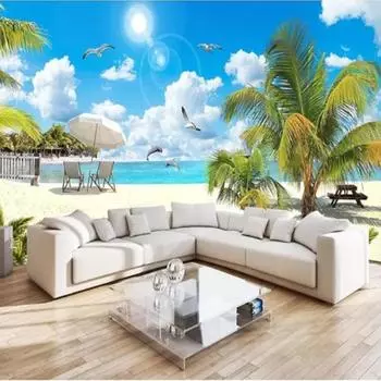 3D Большие Пляжные Настенные Фрески Кокосовая Пальма Пейзаж Обои Гостиная Спальня Фреска Домашнее Украшение 200 cm(W) x 140 cm(H)