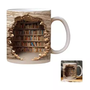 3D Bookshelf Mug Ceramic Bookshelf Coffee Cup Bookshelf Coffee Mug 3D Effect Book Cup Gifts for Book Lovers C