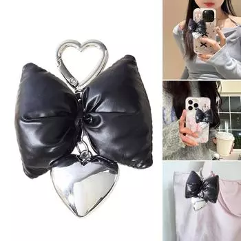 Брелок-бантик 3D с подвеской в виде сердца, телефонный брелок, модные кожаные банты, брелок, аксессуар для сумки, рюкзака, дамской сумочки 2