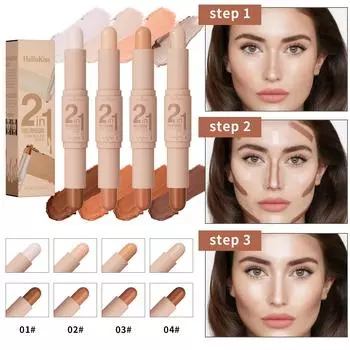 3D Brightening Face Retouching Shadow 2in1 Контурная ручка, двухсторонний хайлайтер 01