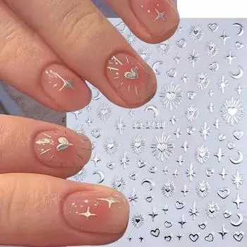 3D бронзирование солнце луна звезда нейл-арт наклейки голографические золотые серебряные звездное сердце самоклеящиеся слайдеры для женщин девочек золотой