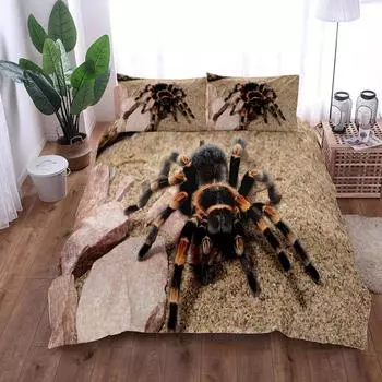 3D Brown Big Spider Duvet Cover Set King Queen Double Full Twin Single Size Duvet Cover Pillow Case Bed Linen Set EU single(135x200cm)
