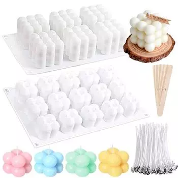 3D Bubble Cube Candle Silicone Mold Set DIY Flower Cloud Soap Making Epoxy Resin Clay Mold Scented Candle Making Home Decor Gifts Ornament H1039-ZH02