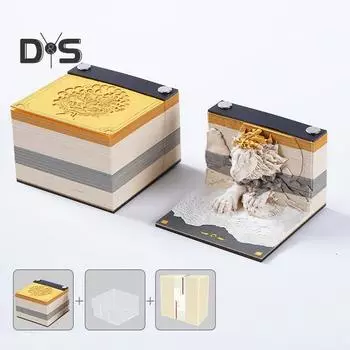 3D Бумага Резьба Искусство Блокнот для записей Животный блокнот Динозавр Гепард Мамонт Бегемот Носорог Блокнот для записей Украшение стола A