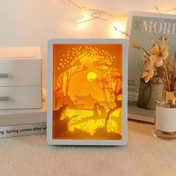 3D Бумажный Ночник с Мягким Свечением Перезаряжаемые Креативные Бумажные Скульптуры Рамка Настольная Лампа Декоративный Ночник USB Charging белый