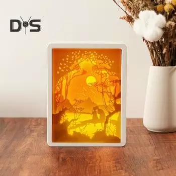 3D Бумажный Ночник с Мягким Свечением Перезаряжаемые Креативные Бумажные Скульптуры Рамка Настольная Лампа Декоративный Ночник USB Charging белый