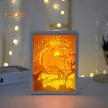 3D Бумажный Ночник с Мягким Свечением Перезаряжаемые Креативные Бумажные Скульптуры Рамка Настольная Лампа Декоративный Ночник USB Charging белый