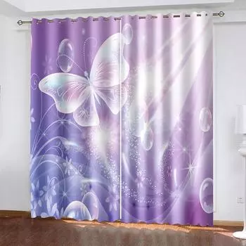 3D Butterfly Curtains for Living Room Kitchen Windows Home Decoration Rustic Floral Curtain Panels With Grommets Hooks 100W130H(CM)40x51in&Hook