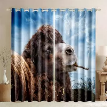 3D Camel Creative Curtains Desert Migration Shading 2 Panels Living Room Bedroom Balcony Kitchen Window Decorative Curtains 50W130H(CM)X2PCS&Grommet Top