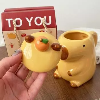 3d Capybara Mug Ceramic Coffee Mug Cartoon Capybara Couple Cup With Handle And Lid Funny Tea Cup Table Utensils for Girls Gift 450ml коричневый
