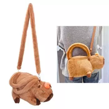 3D Capybara Plush Сумка через плечо Мультяшная ручная сумка Мягкая Удобная Сумка через плечо для детей Девочек Подарки Студентам Ежедневного Использования