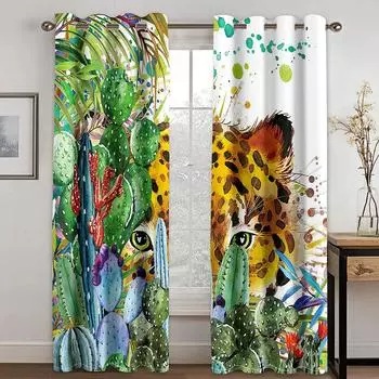 3D Cartoon Animal Tiger Elephant Giraffe Curtains 2 Panel Children s Room Boys Girls Room Living Room Bedroom Decor Cortinas (W50H130cm)-2pcs&Hook