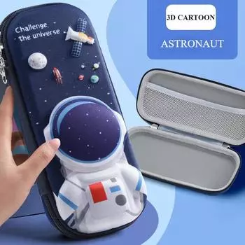 3D Cartoon Astronaut Rocket Pencil Bag Primary School Student Neutral Polyester Cloth Anti-drop Stationery Box Cute Dinosaur Waterproof Pencil Cases