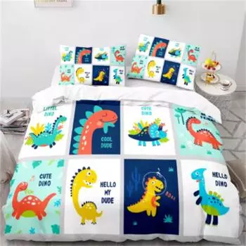3D Cartoon Dinosaur Bedding Set Cute Bear Comforter Duvet Cover Set Bed Linen Twin Queen King Single Size Home Decor Kids Kawaii EU Single 135x200cm