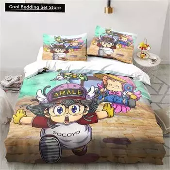 3D Cartoon DR S-Slump Arale 2/3pcs Bedding Set Sheet King Twin Double Child Bedding Set Mircofiber or Polyester Duvet Cover Sets EU single(135x200cm)